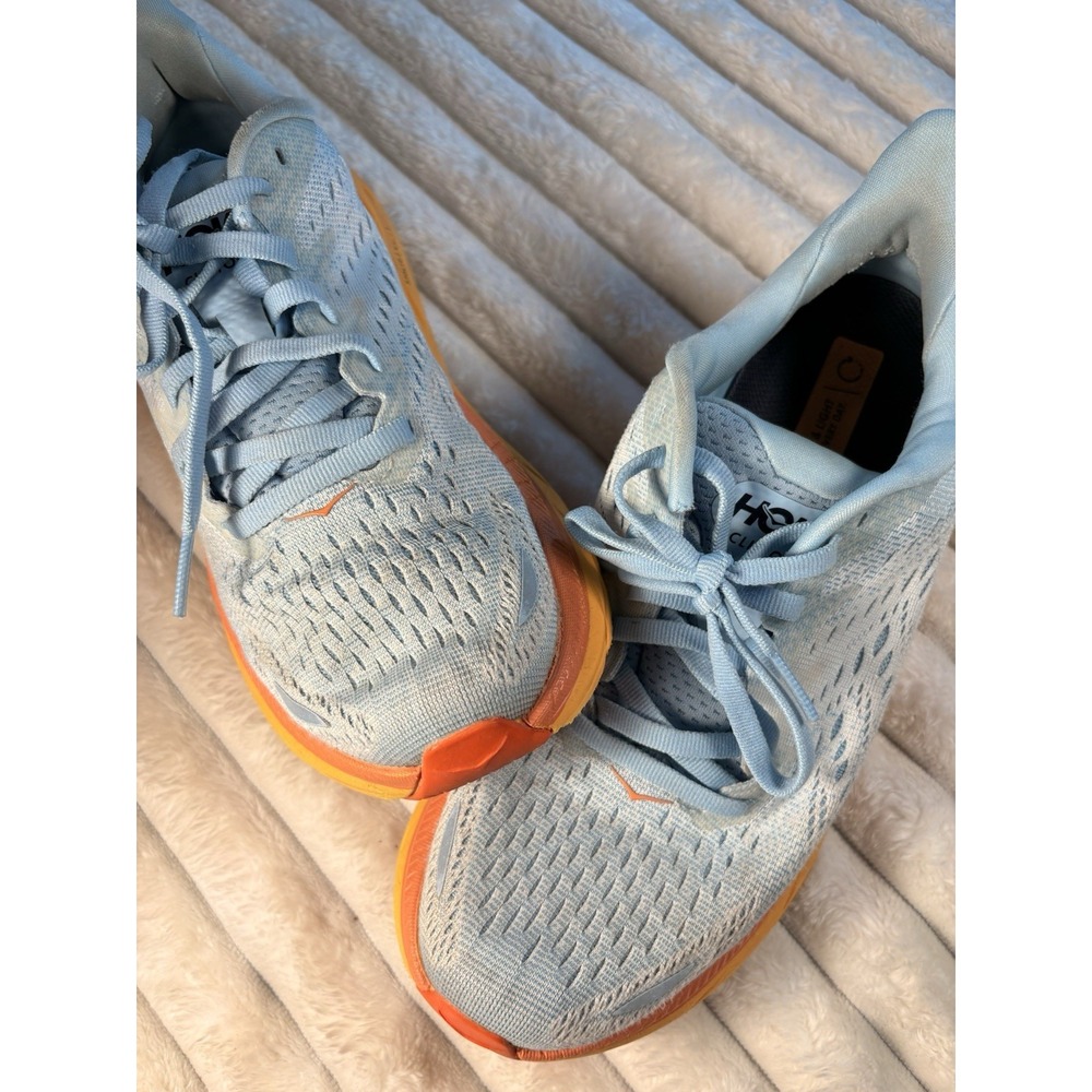HOKA One One Clifton 8 Womens Size 6B Running Shoes Blue Orange Sneakers
